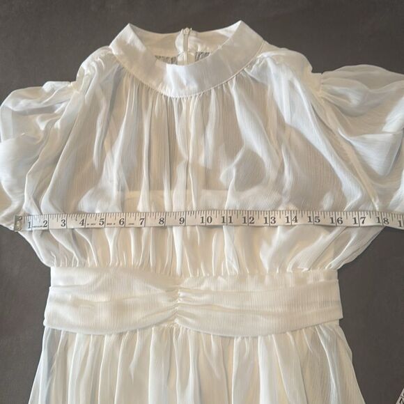 Women’s White Chiffon Long Sleeve Dress Halter Neck Ruffle Hem Size M - Picture 12 of 14